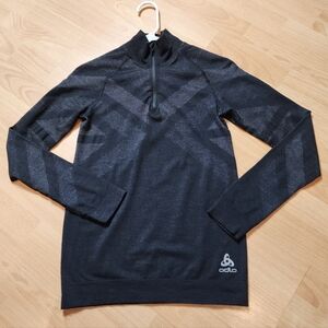 Odlo Merino Wool Blend 1/4 Zip Long Sleeve Pullover Shirt Baselayer Black Grey S